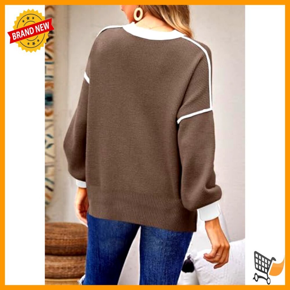 Oversized Batwing Sleeve Pullover Sweater Chunky Knit Colorblock Striped Tunic - Picture 5 of 7